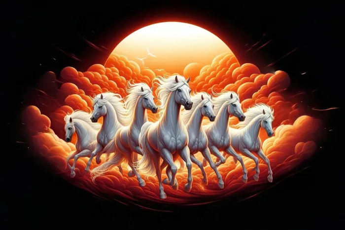 Morning Sunrise Seven Running Horses | PrintPosters.in